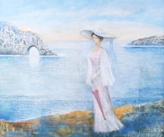 Garabuczy Ágnes (1936-2020): Tengerparton. Olaj, farost, jelzett, hátoldalán Garabuczy Ágnes autográ...