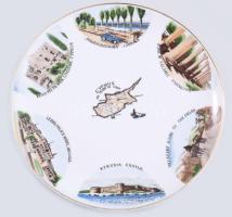 Ciprus porcelán tál, város képekkel. Matricás, jelzett, hibátlan d: 21 cm