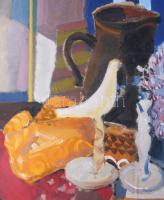 Misch Ádám (1935-1995): Csendélet. Olaj, farost, jelezve jobbra lent (Misch), hátoldalán Képcsarnok ...