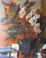 Klimó Károly (1936-): Csendélet. Olaj, farost, jelezve jobbra fent. Hátoldalán Képcsarnok Vállalat c...