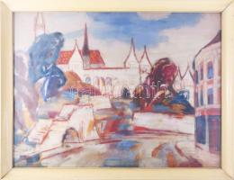 Balogh Ervin (1925-2020): Halászbástya, Budapest, 1970-es évek. Olaj, farost, jelezve balra lent. Hátoldalán Képcsarnok Vállalat címkéivel. Üvegezett, dekoratív fakeretben. 60×80 cm.