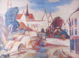 Balogh Ervin (1925-2020): Halászbástya, Budapest, 1970-es évek. Olaj, farost, jelezve balra lent. Há...