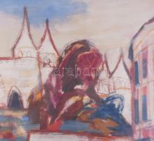 Balogh Ervin (1925-2020): Halászbástya, Budapest, 1970-es évek. Olaj, farost, jelezve balra lent. Há...