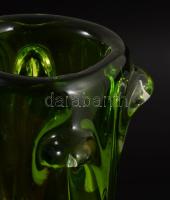Ján Beranek zöld rücskös váza. Többrétegű, anyagában színezett, hibátlan m: 23 cm /// Ján Beranek gr...
