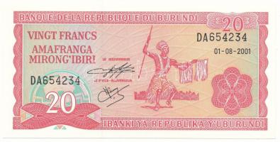 Burundi 2001. 20Fr "DA 654234" T:UNC Burundi 2001. 20 Francs "DA 654234" C:UNC