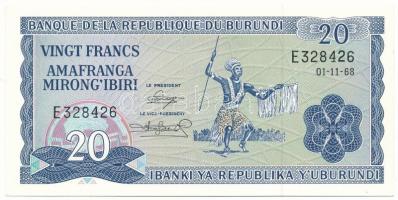 Burundi 1968. 20Fr "E 328426" T:UNC Burundi 1968. 20 Francs "E 328426" C:UNC
