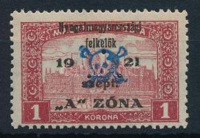 Nyugat-Magyarország II. 1921 Parlament 1K hármaslyukasztással (60.000) / Mi 18 with 3 hole punching Signed: Bodor