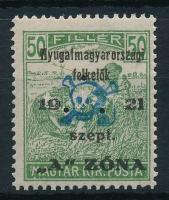 Nyugat-Magyarország II. 1921 Arató 5f hármaslyukasztással (80.000) / Mi 11 with 3 hole punching  Signed: Bodor