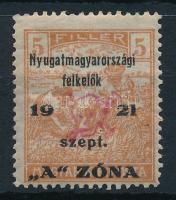 Nyugat-Magyarország II. 1921 Arató 5f (25.000) (ránc) / Mi 11 (crease) Signed: Bodor