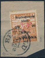 Nyugat-Magyarország II. 1921 Arató 5f kivágáson "RÉTFALU" (9.000) Signed: Bodor