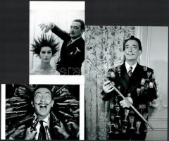 cca 1960 előtti felvételek Dali, Salvador (1904-1989) katalán - spanyol szürrealista festőművészről, aki fényképezés közben gyakran önmagát rendezte, vagyis kitalálta előre a képet, s ehhez hívott fotós segítséget, eltérő időben készült felvételek, 3 db modern nagyítás, jelzés nélkül (Dali, a delejes), 21x15 cm és 15x10 cm