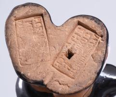 Horváth S. Lány csokorral, Mázas kerámia, jelzett, kis mázhibával. 14 cm