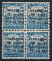 Nyugat-Magyarország I. 1921 Arató 25f négyestömb (60.000) / Mi 3 block of 4 Signed: Bodor