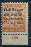 Nyugat-Magyarország I. 1921 Arató 5f ívszéli próbanyomat Signed: Bodor