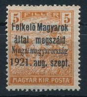 Nyugat-Magyarország I. 1921 Arató 5f próbanyomat Signed: Bodor