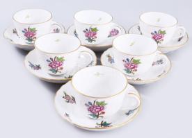 Herendi Eton mintás 6 db-os mokkás csésze készlet, aljjal. Kézzel festett, jelzett, minimális kopással