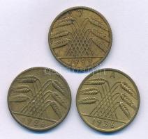 Német Birodalom 1926G 10pf Al-bronz + 1929J 10pf Al-bronz + Harmadik Birodalom 1936A 10pf Al-bronz + T:XF,VF patina German Empire 1926G 10 Reichspfennig Al-bronze + 1929J 10 Reichspfennig Al-bronze + Third Reich 1936A 10 Reichspfennig Al-bronze C:XF,VF patina
