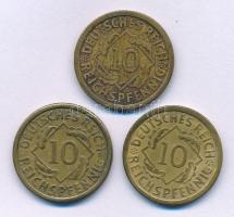Német Birodalom 1926G 10pf Al-bronz + 1929J 10pf Al-bronz + Harmadik Birodalom 1936A 10pf Al-bronz +...