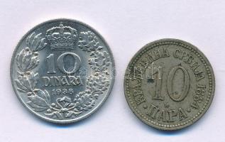 Jugoszlávia 1938. 10D Ni "II. Péter" + Szerbia 1884. 10p Cu-Ni T:AU,XF patina Yugoslavia 1938. 10 Dinara Ni "Petar II" + Serbia 1884. 10 Para Cu-Ni C:AU,XF patina