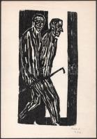 Perei Zoltán (1913-1992): Kirándulók, 1976. Fametszet, papír. Jelzett. Egészen apró lapszéli szakadásokkal. 25x13 cm.