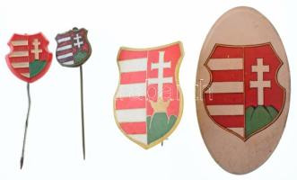 1945-1948 k. 3db Kossuth-címeres bakelit jelvény + 1db zománcozott Kossuth-címeres bronz jelvény T:AU,XF