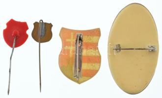 1945-1948 k. 3db Kossuth-címeres bakelit jelvény + 1db zománcozott Kossuth-címeres bronz jelvény T:A...