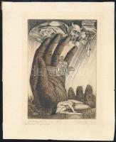 Vén Zoltán (1941-): Űrjelenet. Az ember tragédiája. Rézkarc, papír. Jelzett. Művészpéldány EA jelzéssel. 14,5x10 cm