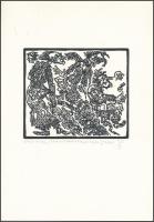 Banga Ferenc (1947-): Babits Mihály, "Itt a halk és komoly beszéd ideje". Linómetszet, papír, jelzett, próbanyomat próba jelzéssel. Rendkívül ritka próbanyomat a Babits mappához. Lapszéli apró elszíneződésekkel. 12x14 cm