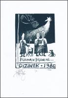 Kő Pál (1941-2020): Pásztorok keljünk fel, 1986. Linómetszet, papír. Jelzett. Számozott: 1/2. Reprodukálva könyvben: Verskarácsony 2002. H.n., 2002, Beza Bt. 16,5x12 cm