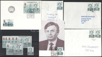 Kis Antall József összeállítás, benne blokkok, felülnyomott blokk, FDC, CM és futott levelek