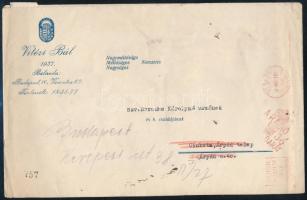 1937 Vitézi Bál fejléces boríték készpénz bérmentesítéssel "A RÁDIÓ JÓ" reklám bélyegzéssel, a boríték 757 sorszámmal