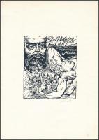 Sárosi Csaba (1951-): Ex libris Paul Verlaine, Bibliotheque Mediatheque Metz. Linómetszet, hártyapapír, jelzett. 13x11 cm