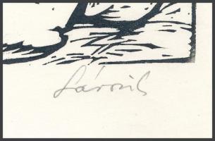 Sárosi Csaba (1951-): Ex libris Paul Verlaine, Bibliotheque Mediatheque Metz. Linómetszet, hártyapap...