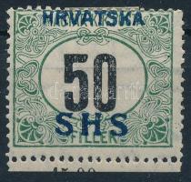 SHS 1919 Feketeszámú zöldportó 50f fekvő vízjellel (27.000)  Signed: Bodor