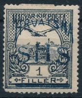 SHS 1919 Turul 1f próbanyomat (foghibák / perf faults) Signed: Bodor