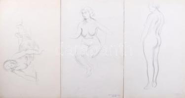 Mattyasovszky-Zsolnay László (1885-1935), 3 db mű: Női aktok (egyik kétoldalas). Ceruza, papír. Hagy...