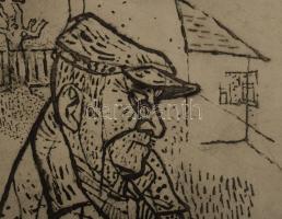 Bencze László (1907-1992): Újságolvasó, 1959. Rézkarc, papír, jelzett, Bencze László autográf ajándé...