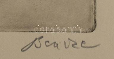 Bencze László (1907-1992): Újságolvasó, 1959. Rézkarc, papír, jelzett, Bencze László autográf ajándé...