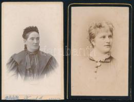 cca 1890 2 db női portré, keményhátú fotó Kossak és Hess aradi és kolozsvári műterméből, vágott karton, 10,5×6,5 cm