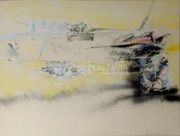 Csehi Péter (1950-2016): Kavalkád (cím nélkül), 2000. Vegyes technika, kollázs, papír, karton, jelezve jobbra fent. 48x63,5 cm