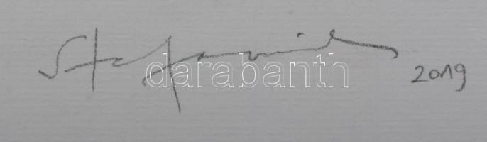 Stefanovits Péter (1947-): Felfüggesztve III., 2019. Vegyes technika, papír, jelzett. Lapméret: 50×7...