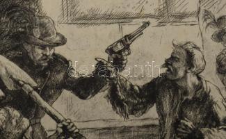 Görög Rezső (1930- ?): Szántó Kovács János elfogatása. Rézkarc, papír, jelzett, paszpartuban, lapszé...