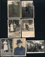 1941 Katona feleségével, egyik képen a feleség felveszi férje egyenruháját, 7 db fotó, közte sérültek, 8,5×6 cm
