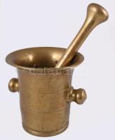 Hatalmas antik bronz mozsár törővel, m: 18 cm, törő h: 33 cm
