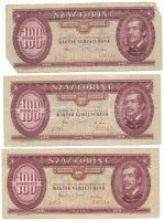 1980. 100Ft (3x) "B 072 046544, B 354 023157, B 585 106130" T:F,VG egyiken nagyobb szakadás Adamo F34