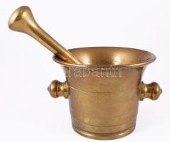 Hatalmas antik bronz mozsár törővel, m: 16,5 cm, törő h: 33 cm