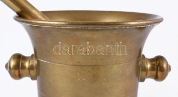Hatalmas antik bronz mozsár törővel, m: 16,5 cm, törő h: 33 cm