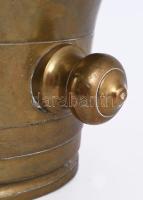Hatalmas antik bronz mozsár törővel, m: 16,5 cm, törő h: 33 cm