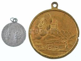 Olaszország DN "Boldogságos Szűz" kétoldalas, aranyozott fém vallási medál füllel (49mm) +...