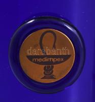 4 darab modern patikai üveg, 3 darab porcelán és egy királykék üveg, m: 24,5 cm alatt